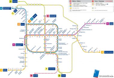 ブリュッセル中心部のメトロ（地下鉄）とトラムの路線図