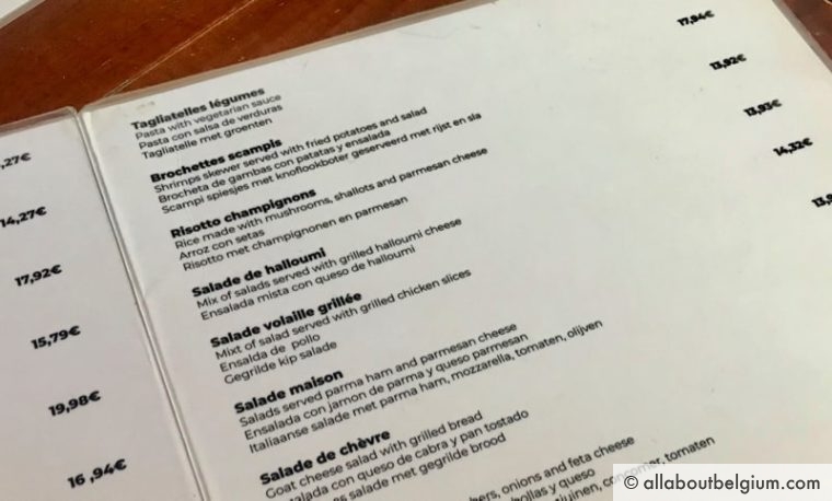 ベルギーのレストランのメニューは４ヶ国語表記！
