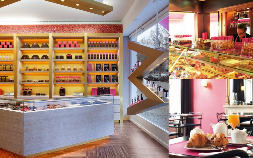 左：チョコレートとマカロンのショップ　右上：ペストリーショップとカフェ　右下：VIP専用「ヴィタメール・カフェ」