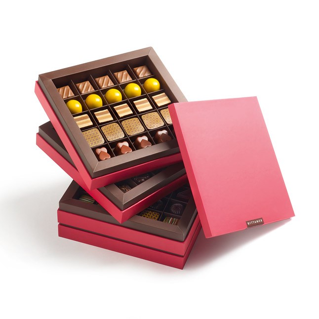 シグネチャー・ピンクがエレガントなヴィタメールのボックス入りチョコレート。愛する人へのプレゼントにぴったりです。